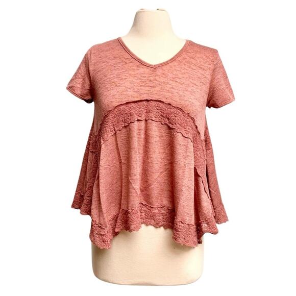 Mauve Lace Trim Flowy Top - Picture 1 of 10